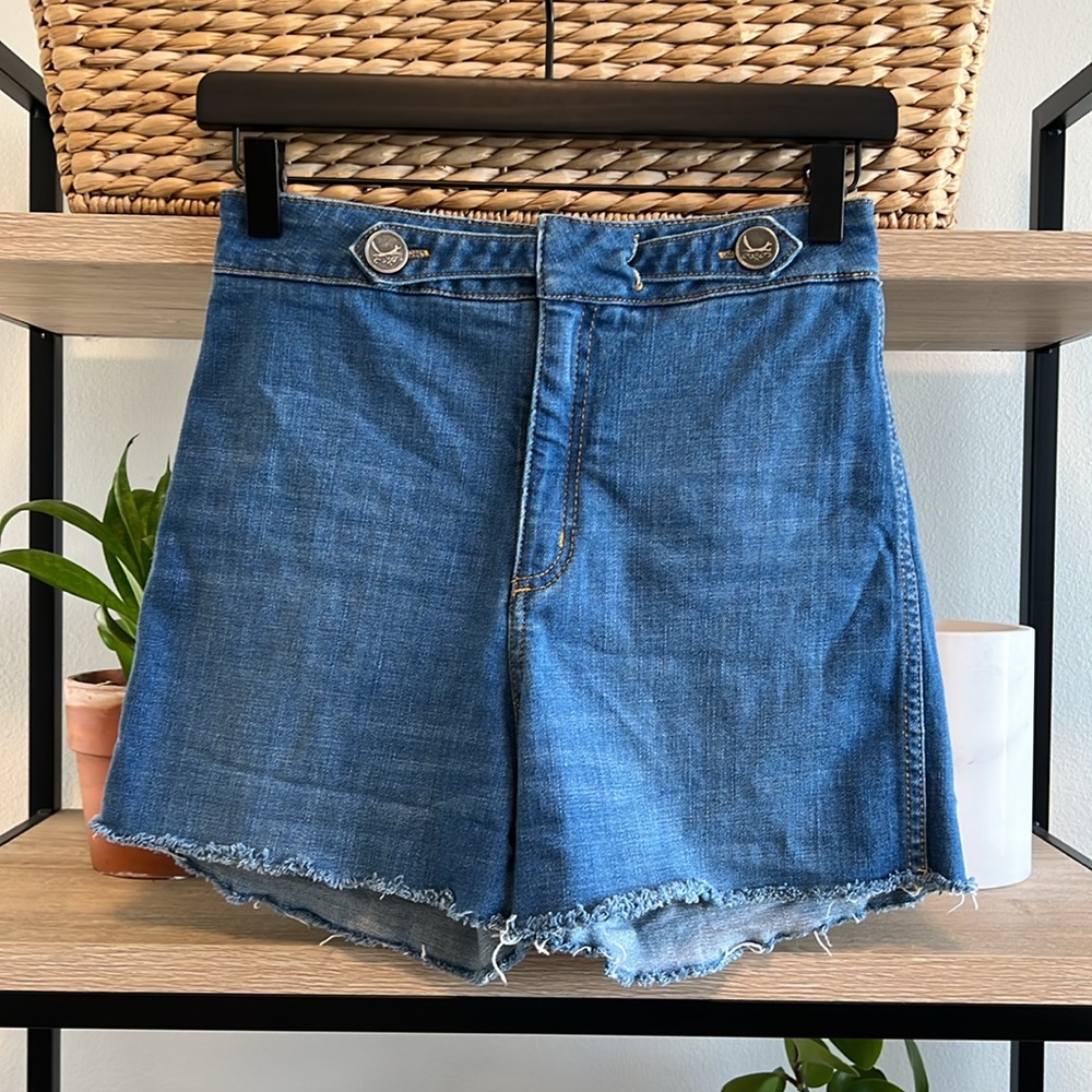 Suzy Radcliffe High-Rise Denim Raw Hem Shorts, 27
